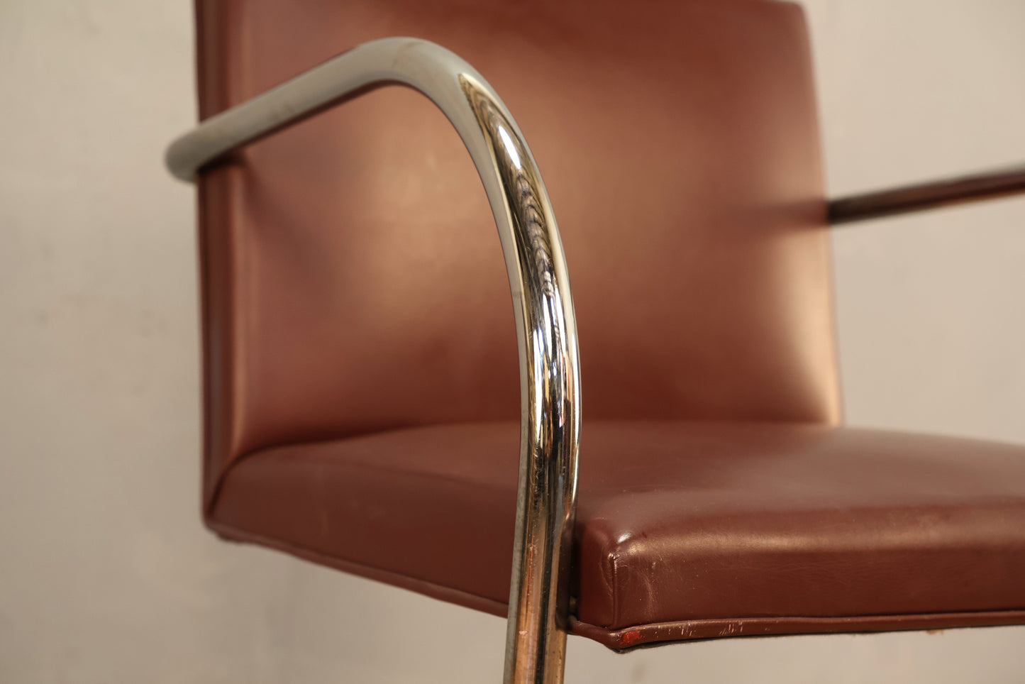 Knoll Chrome & Maroon Vinyl Armchair