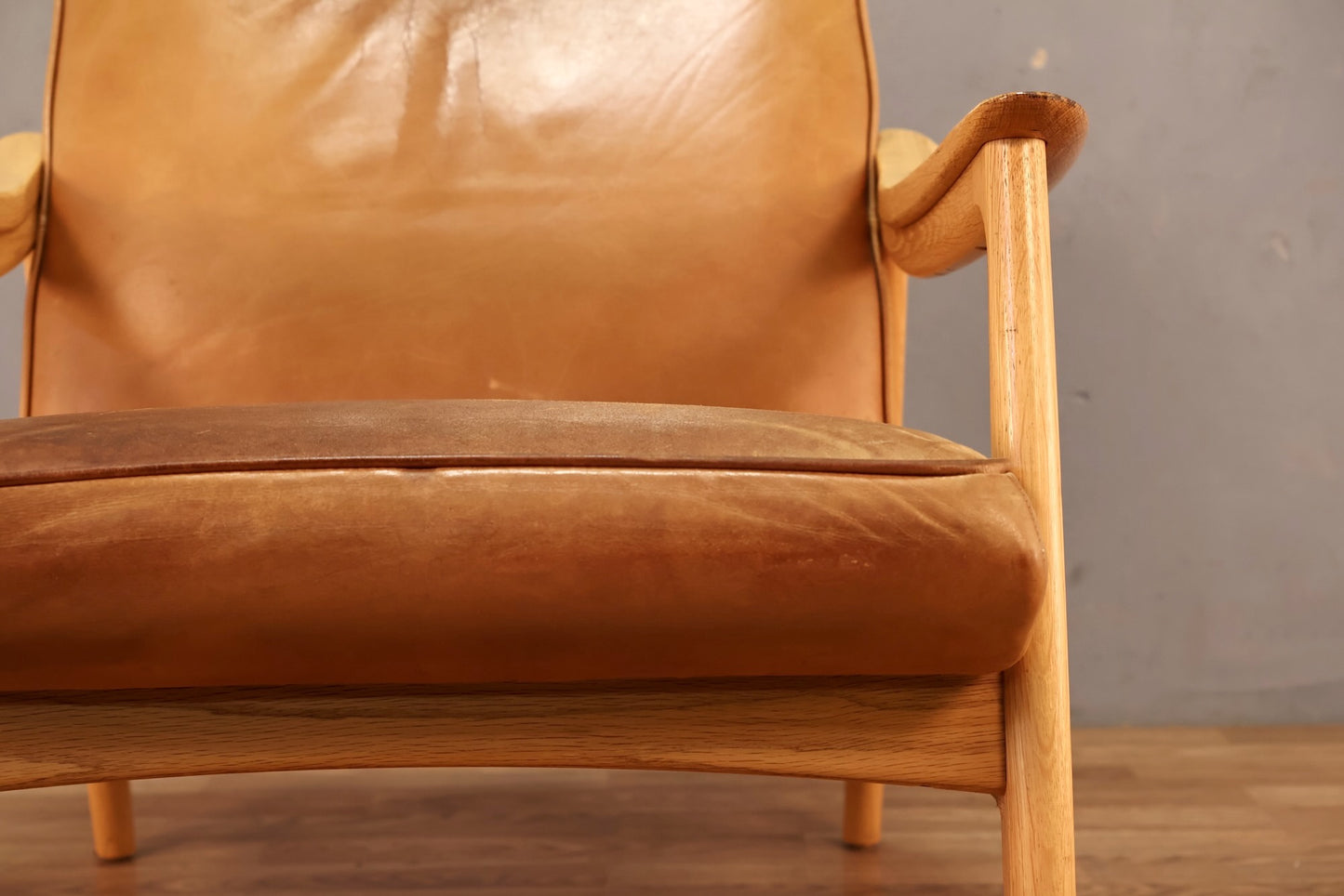 Nemschoff Tan Leather & Blonde Lounge Chair - ONLINE ONLY