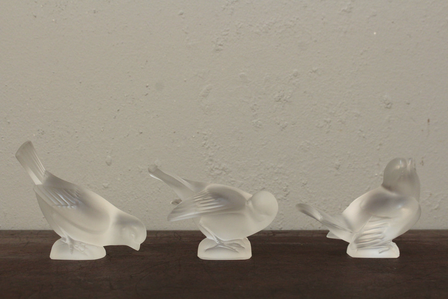 Trio of Lalique Crystal Sparrows