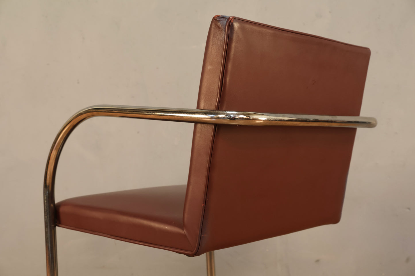Knoll Chrome & Maroon Vinyl Armchair