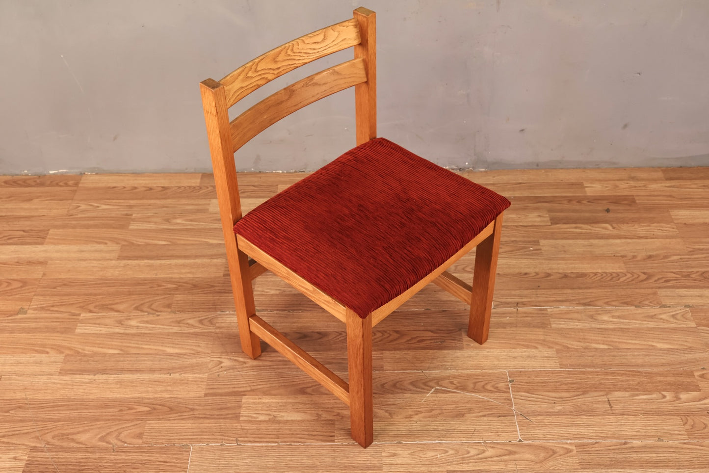 Danish Oak & Crimson Corduroy Side Chair