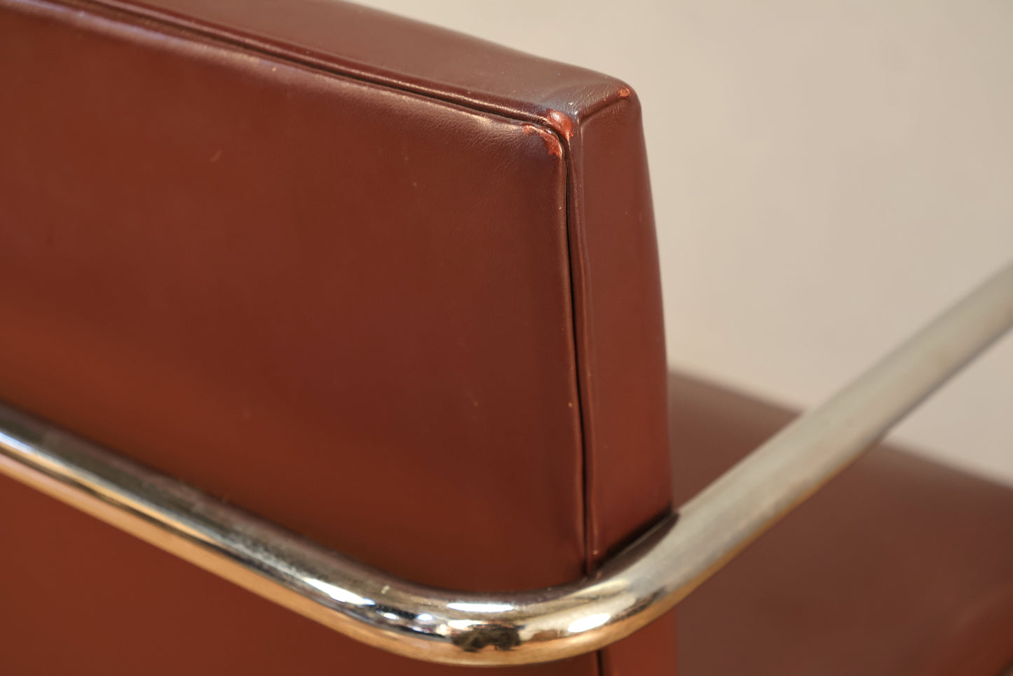 Knoll Chrome & Maroon Vinyl Armchair