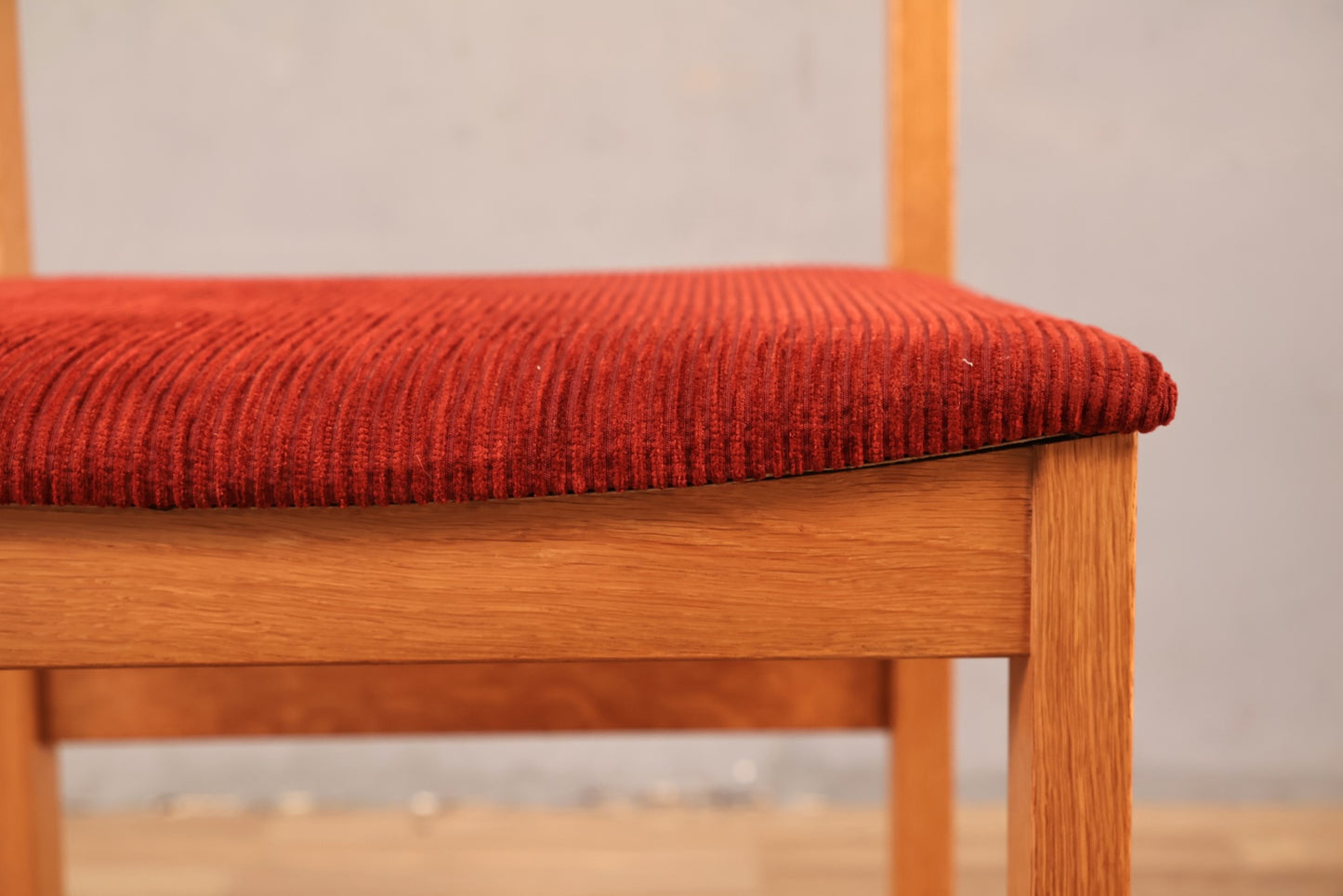 Danish Oak & Crimson Corduroy Side Chair
