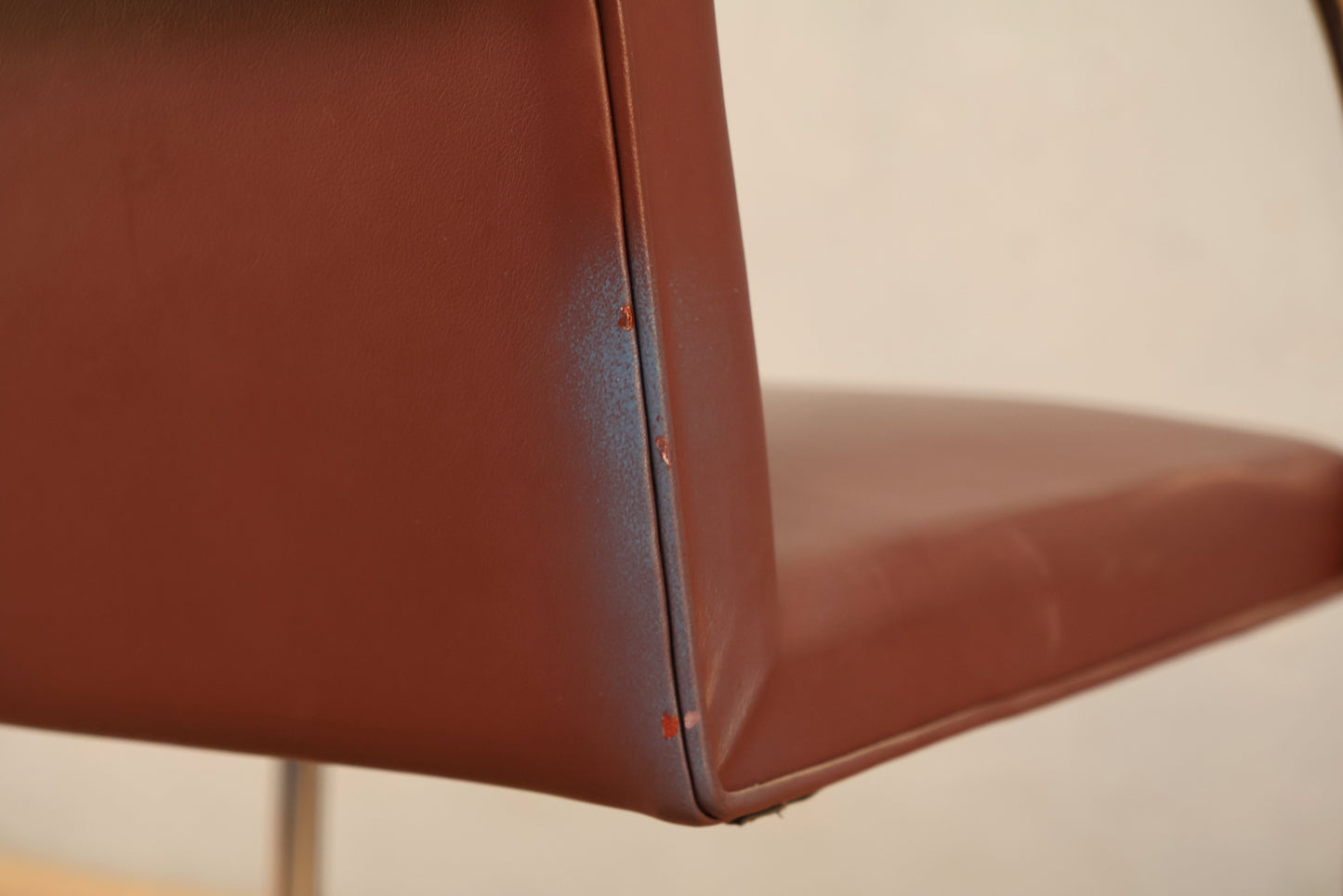 Knoll Chrome & Maroon Vinyl Armchair