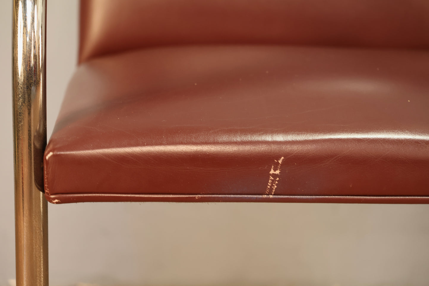 Knoll Chrome & Maroon Vinyl Armchair