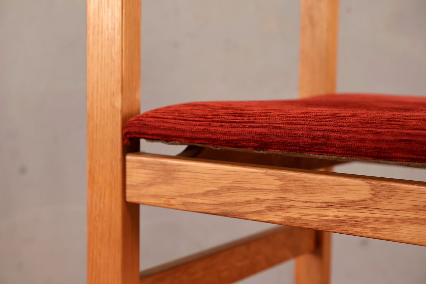 Danish Oak & Crimson Corduroy Side Chair