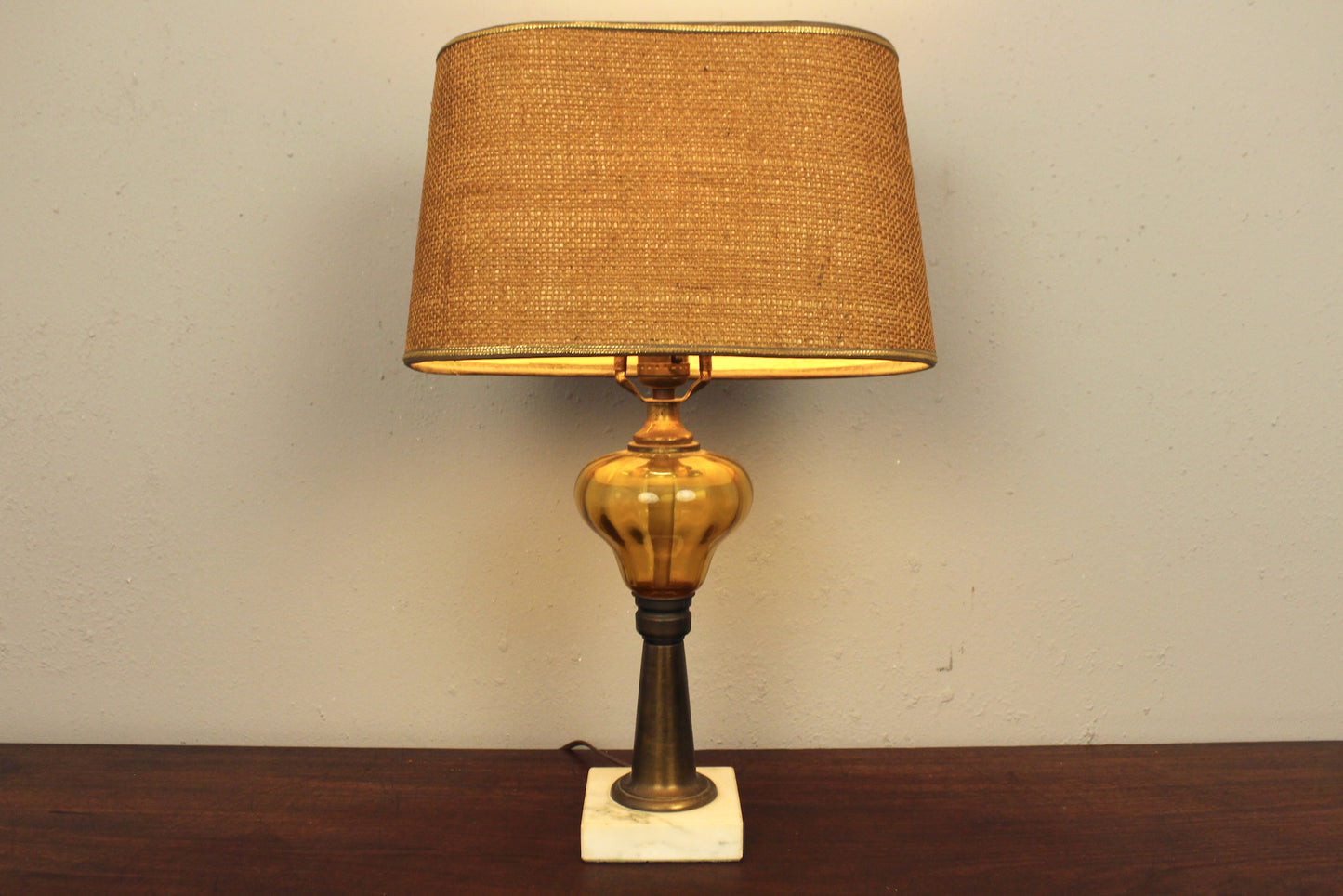 Amber Glass & Marble Table Lamp