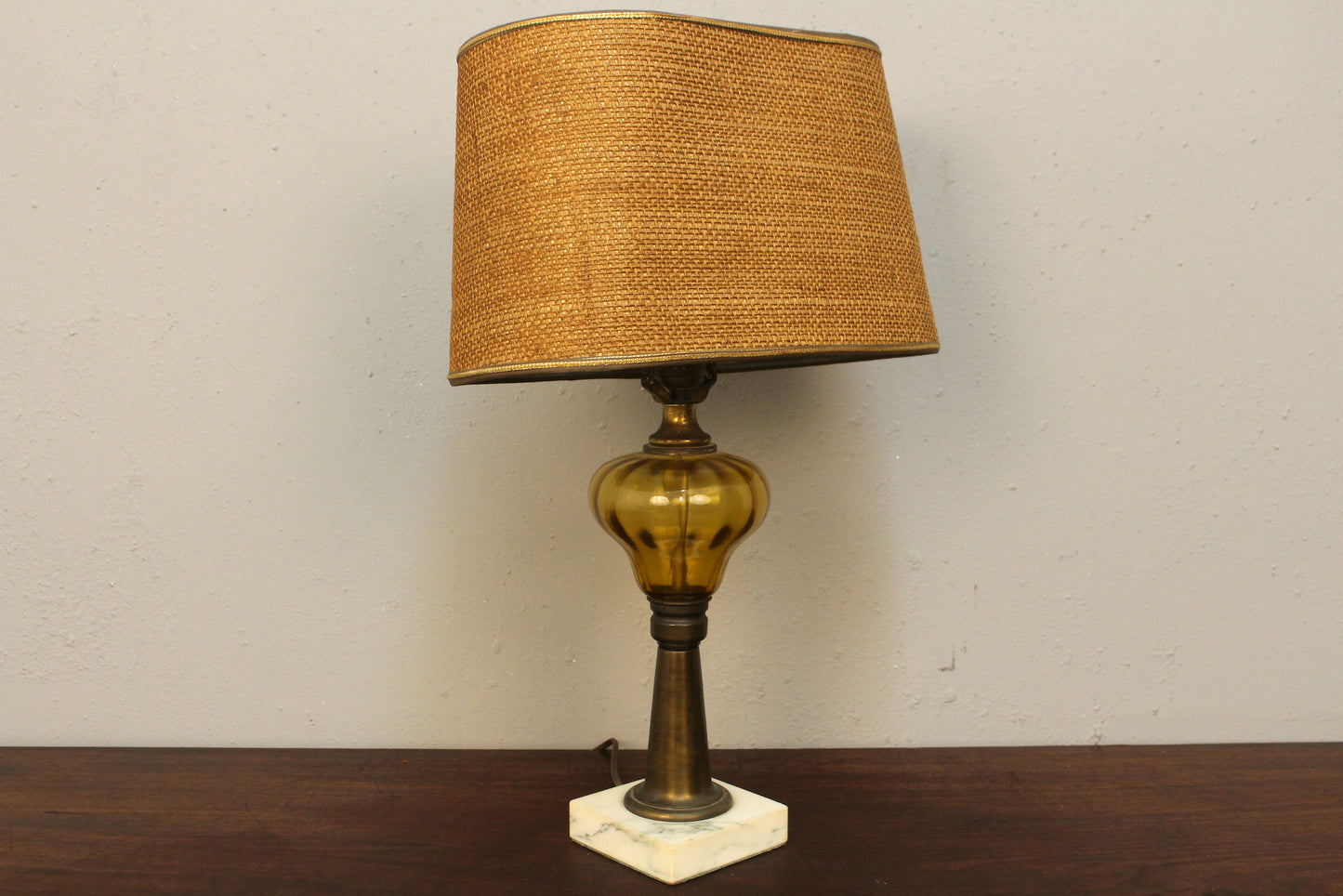 Amber Glass & Marble Table Lamp