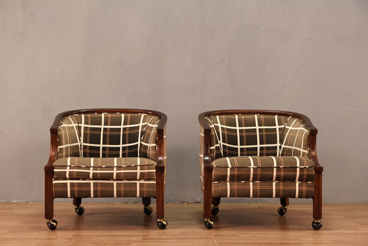 Walnut & Graphite Plaid Rolling Armchair - ONLINE ONLY