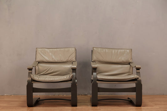 1970s Nelo Gray Leather Bentwood Lounge Chair - ONLINE ONLY