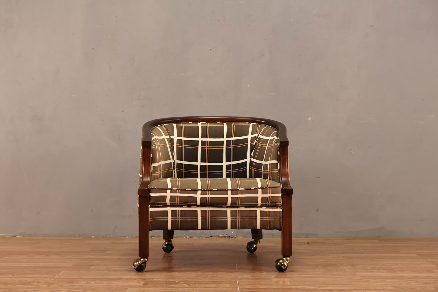Walnut & Graphite Plaid Rolling Armchair - ONLINE ONLY