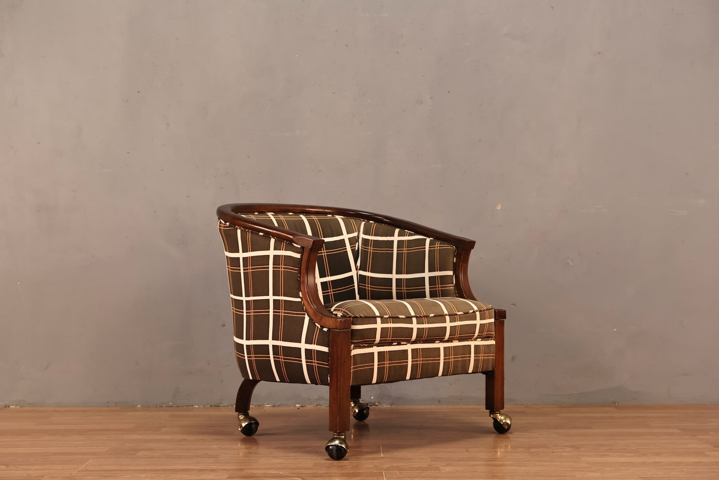 Walnut & Graphite Plaid Rolling Armchair - ONLINE ONLY