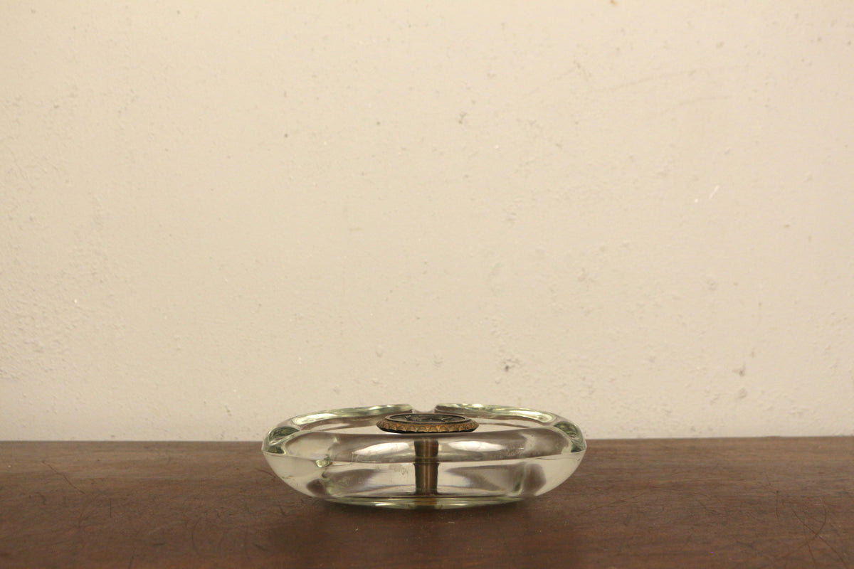 Large Glass & Brass "S" Ashtray
