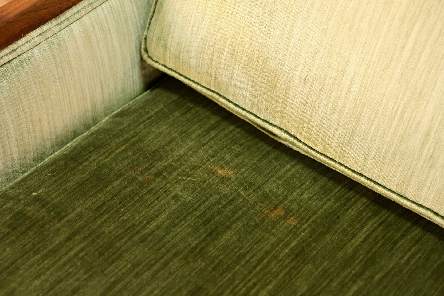 Mid Century Green Velveteen Sofa - ONLINE ONLY