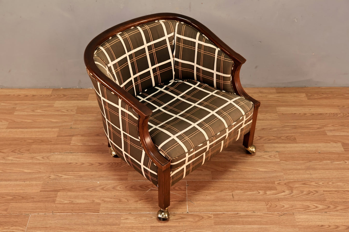 Walnut & Graphite Plaid Rolling Armchair - ONLINE ONLY