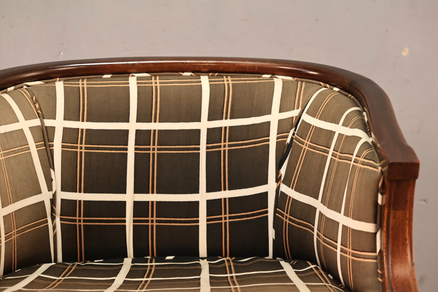 Walnut & Graphite Plaid Rolling Armchair - ONLINE ONLY