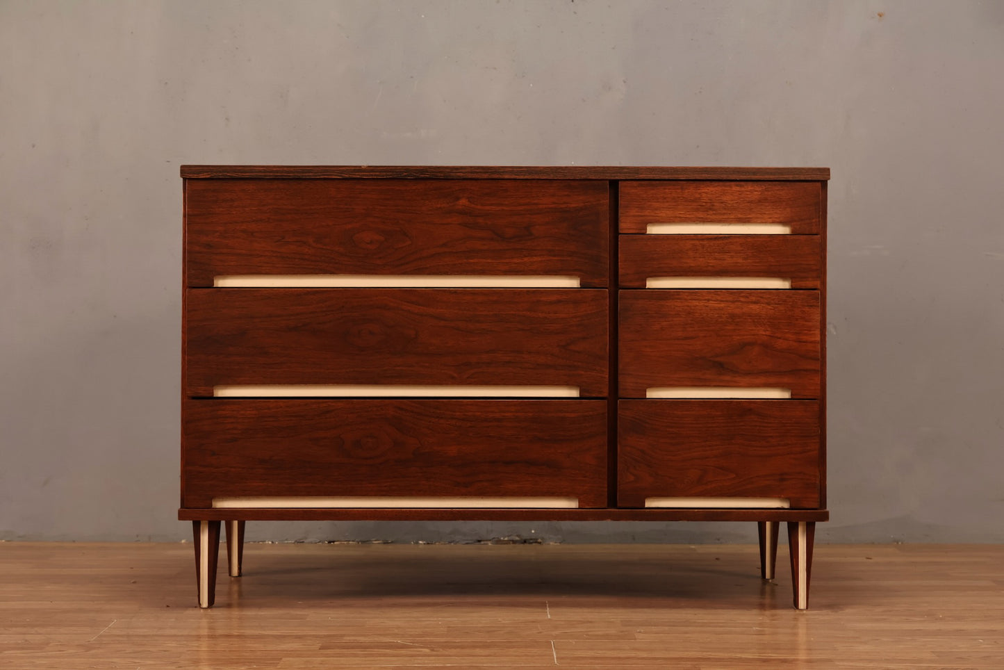 Compact Walnut & White 6-Drawer Dresser