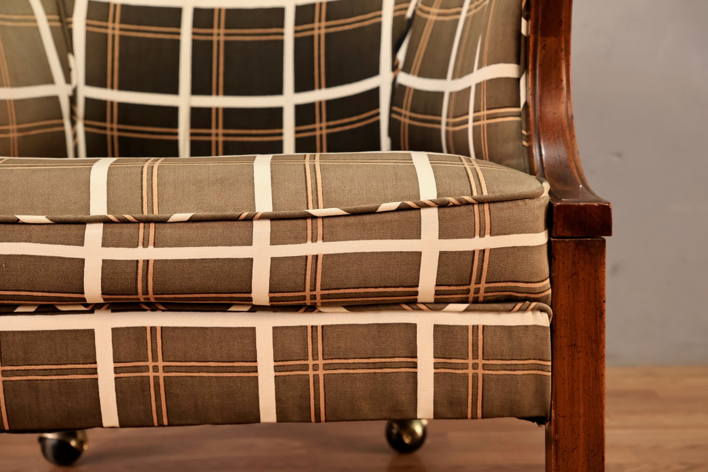 Walnut & Graphite Plaid Rolling Armchair - ONLINE ONLY