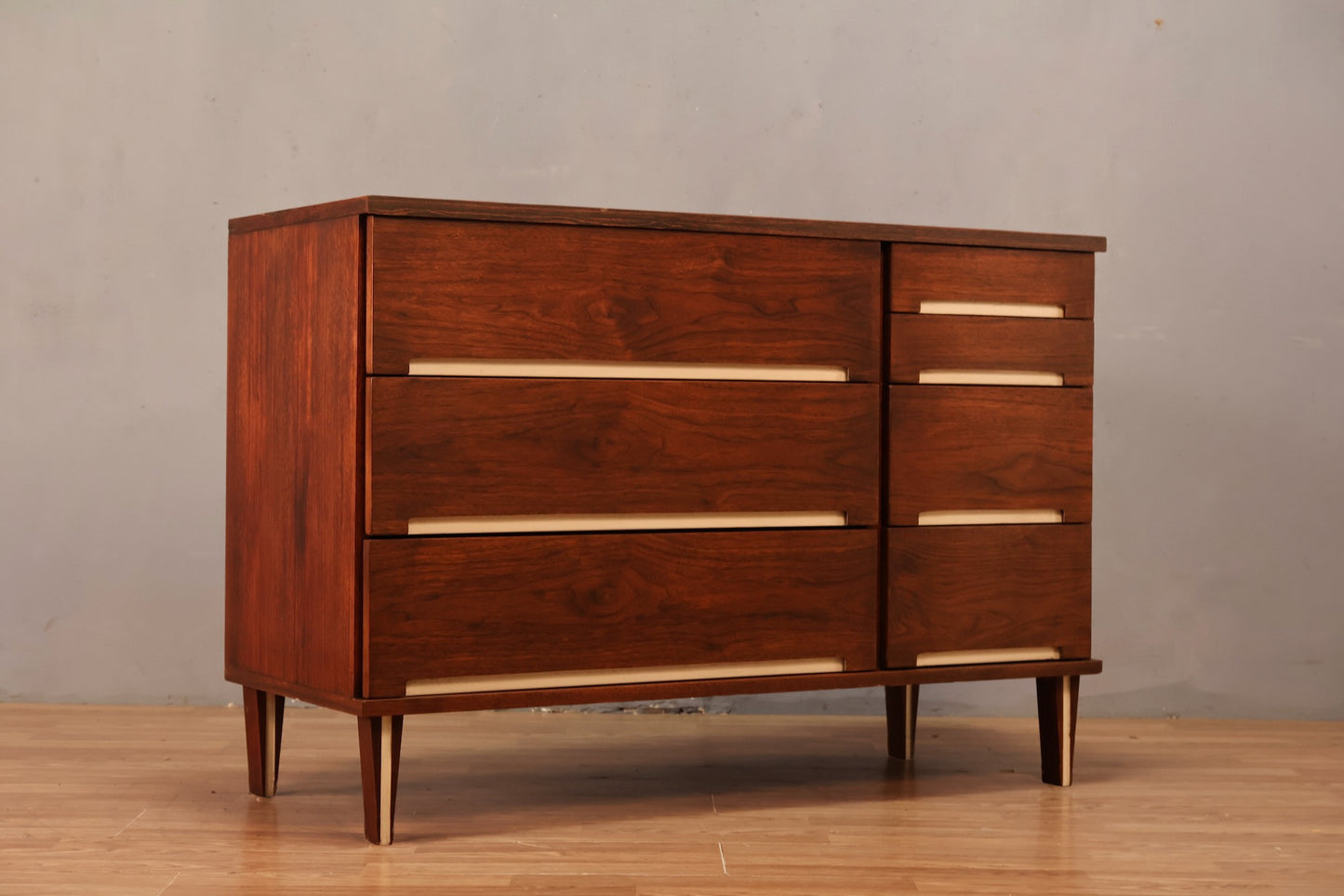 Compact Walnut & White 6-Drawer Dresser