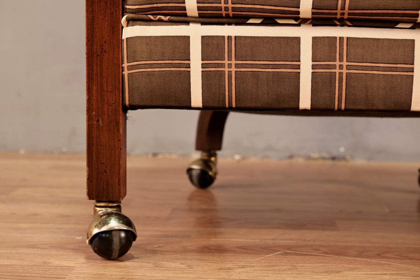 Walnut & Graphite Plaid Rolling Armchair - ONLINE ONLY
