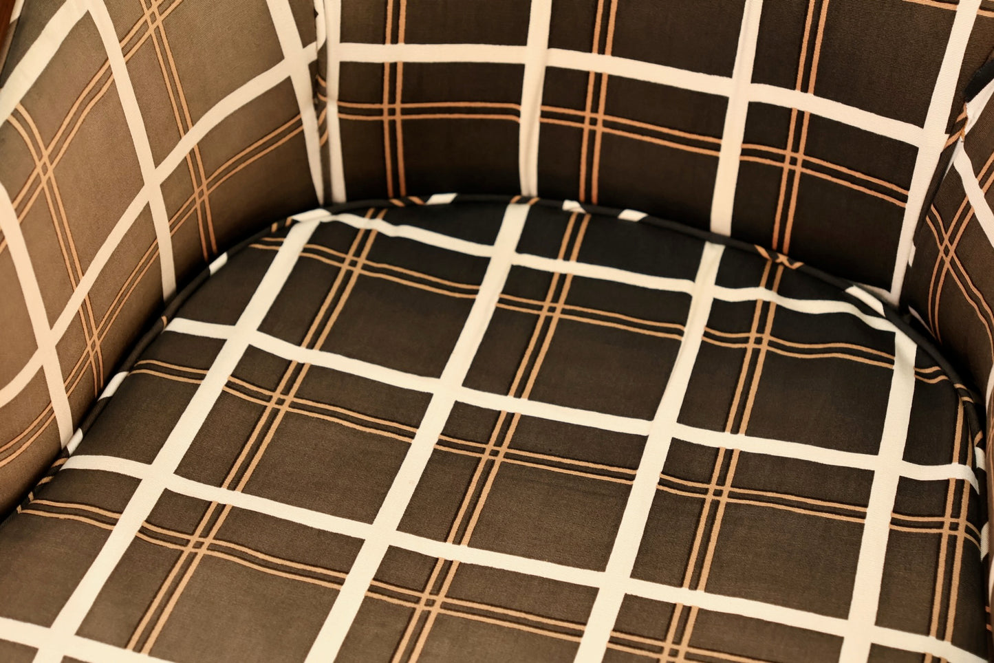 Walnut & Graphite Plaid Rolling Armchair - ONLINE ONLY