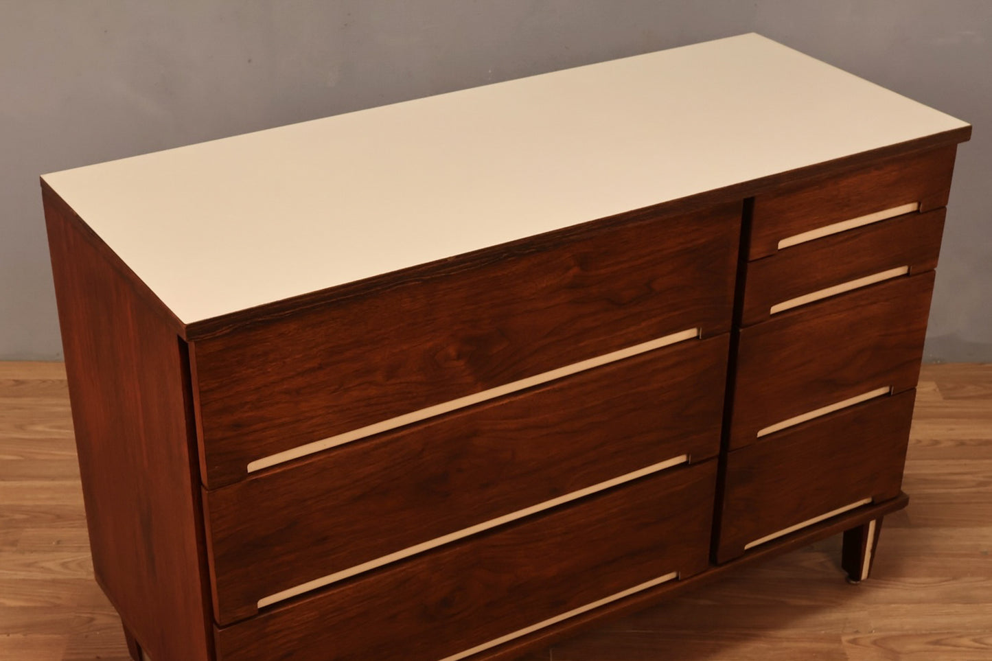 Compact Walnut & White 6-Drawer Dresser