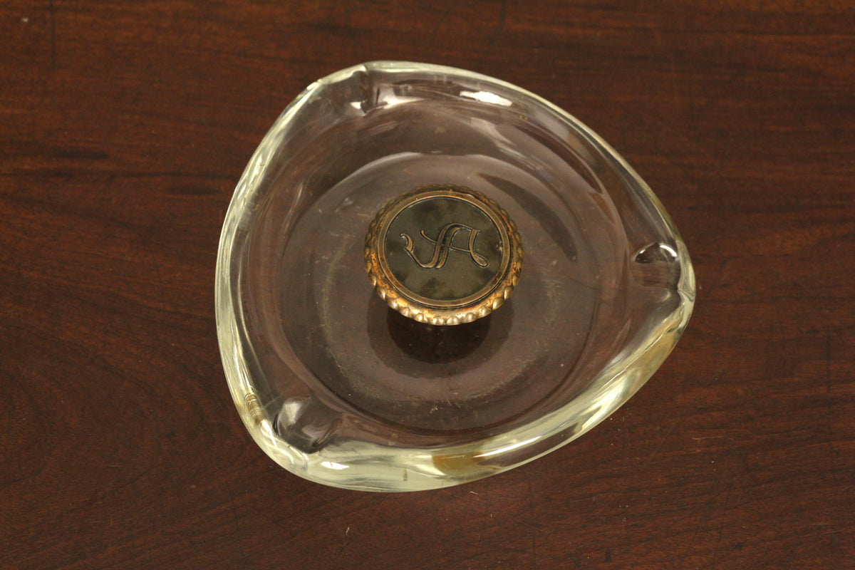 Large Glass & Brass "S" Ashtray