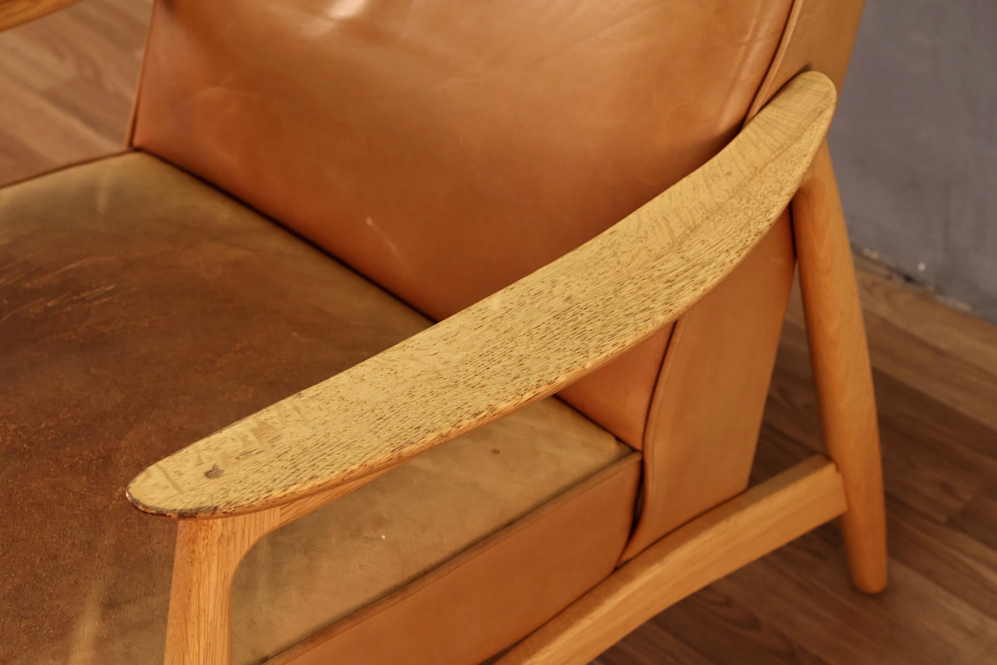 Nemschoff Tan Leather & Blonde Lounge Chair - ONLINE ONLY