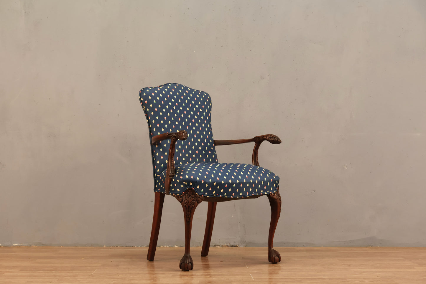 Regency Navy Leafy Sateen Armchair