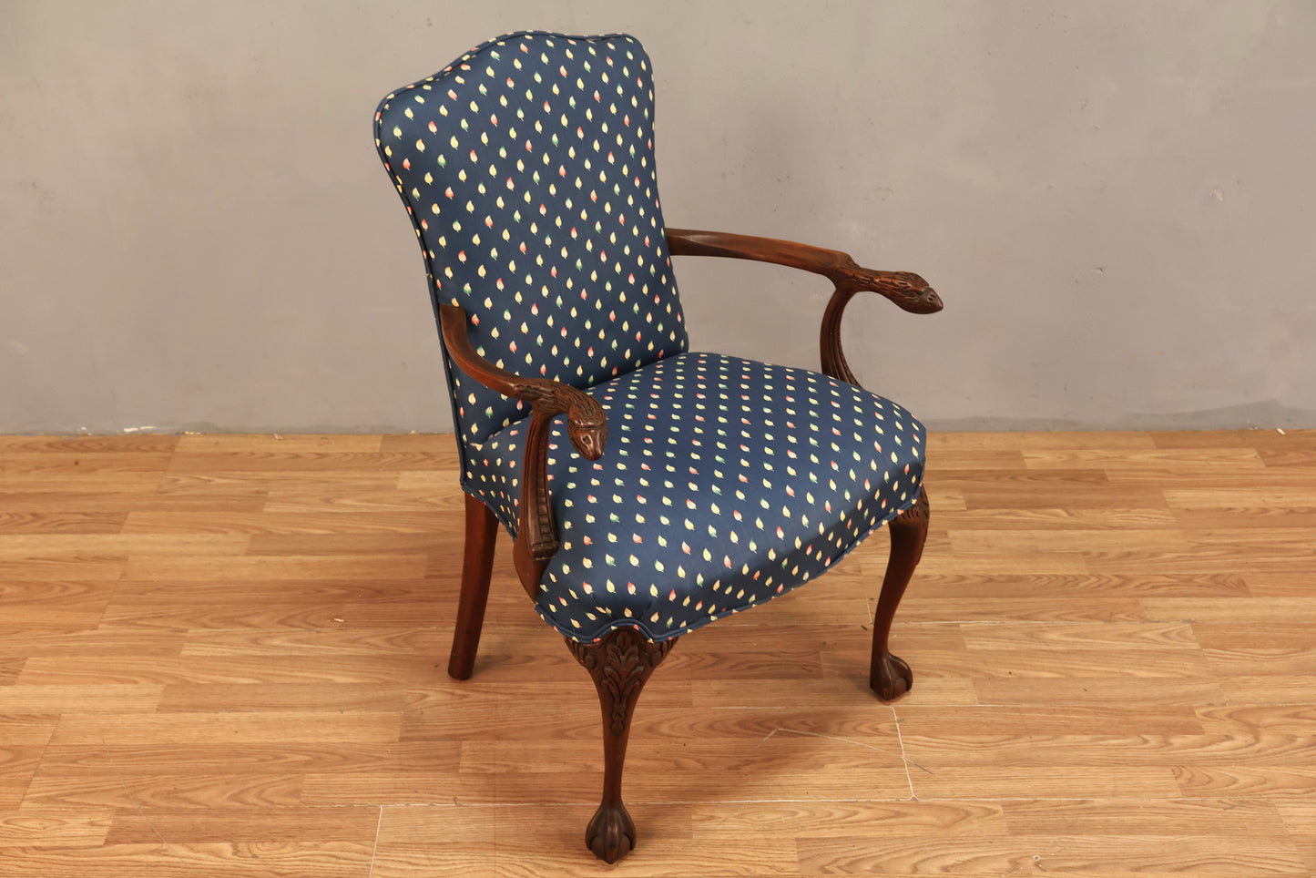 Regency Navy Leafy Sateen Armchair