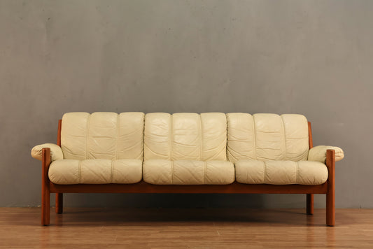 1970s Ekornes "Montana" Ecru Leather & Teak Sofa