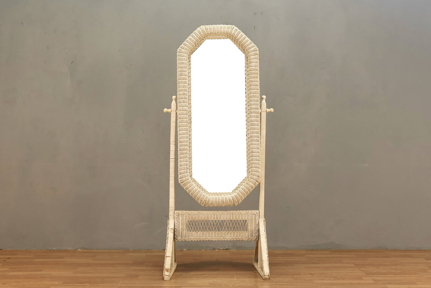 White Wicker Cheval Mirror