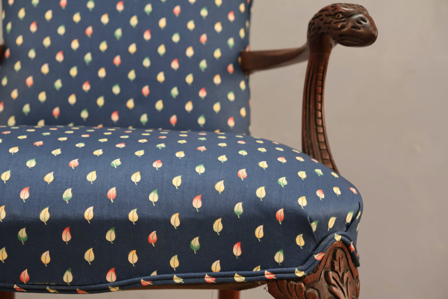 Regency Navy Leafy Sateen Armchair