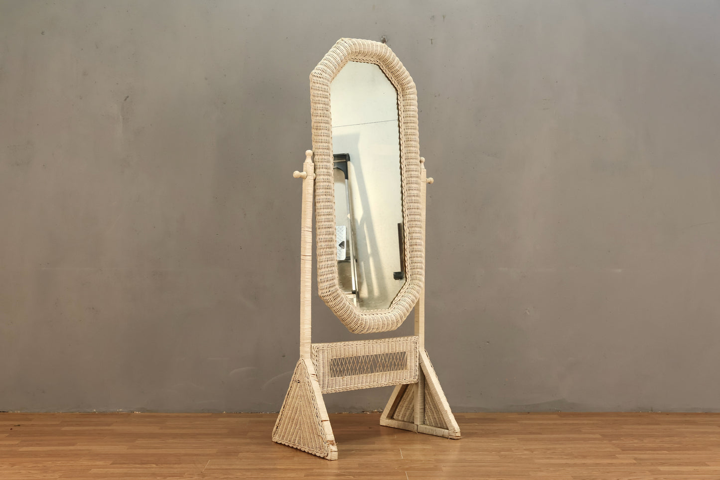 White Wicker Cheval Mirror