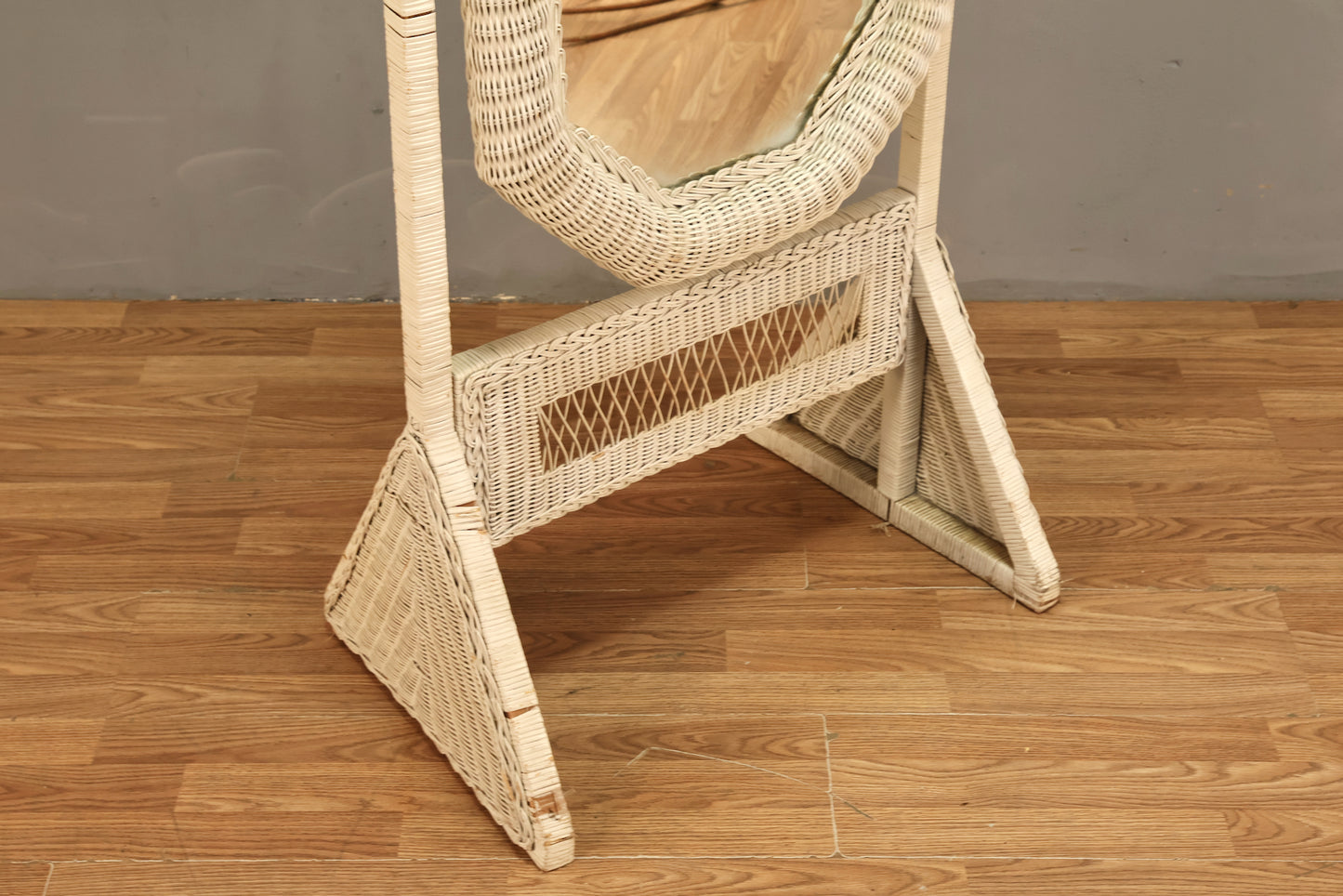 White Wicker Cheval Mirror