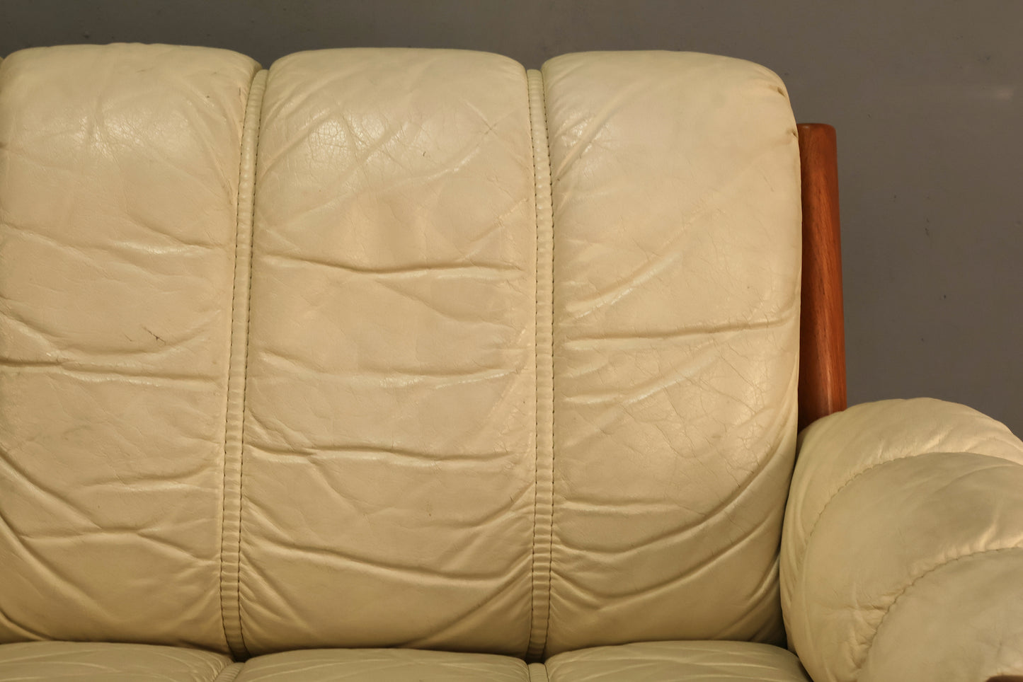 1970s Ekornes "Montana" Ecru Leather & Teak Sofa
