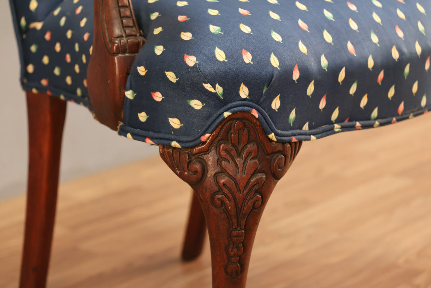 Regency Navy Leafy Sateen Armchair