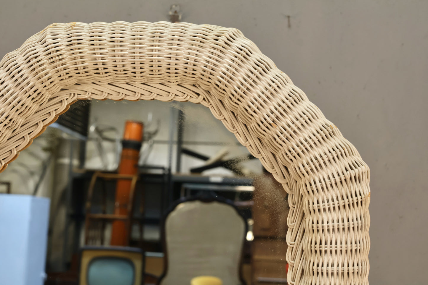 White Wicker Cheval Mirror