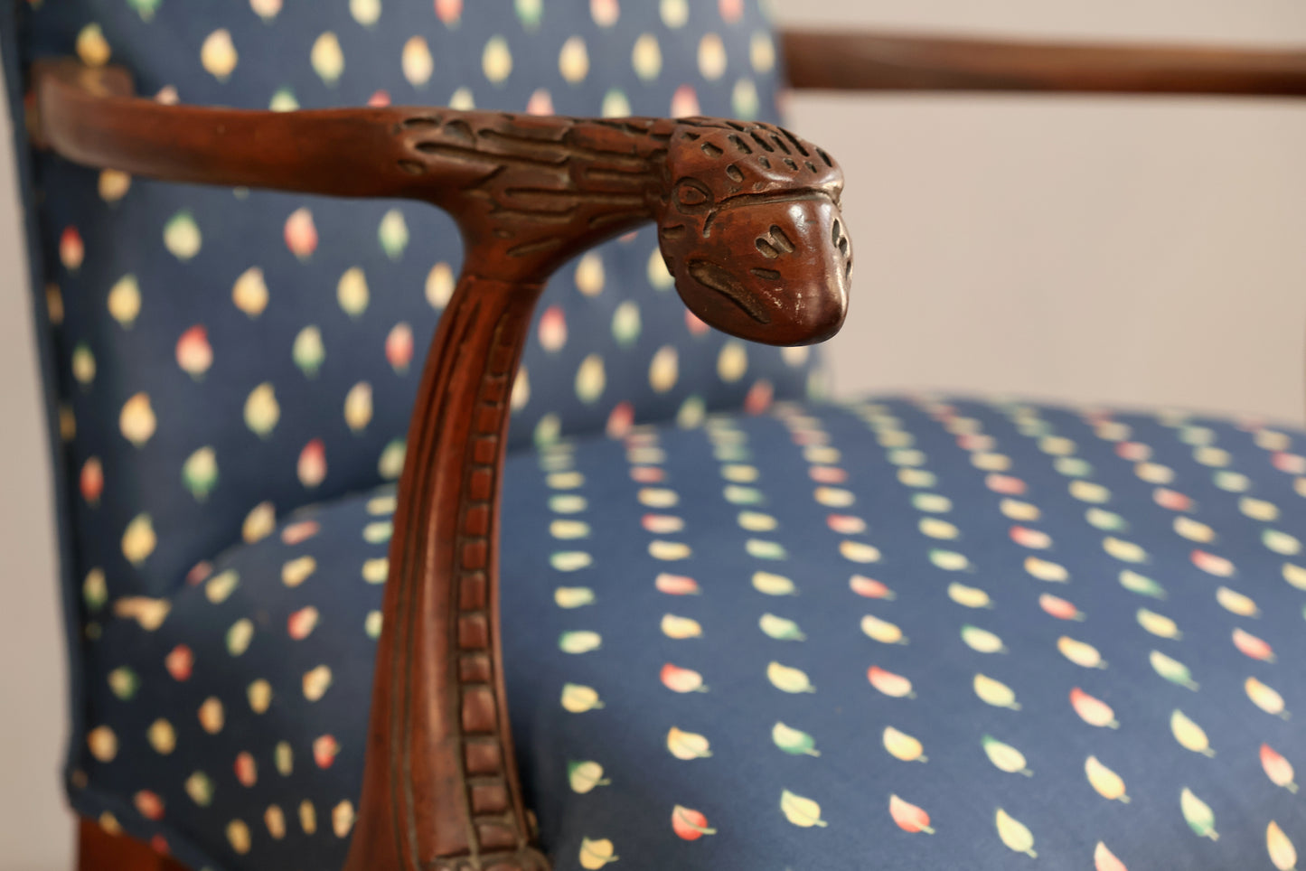 Regency Navy Leafy Sateen Armchair