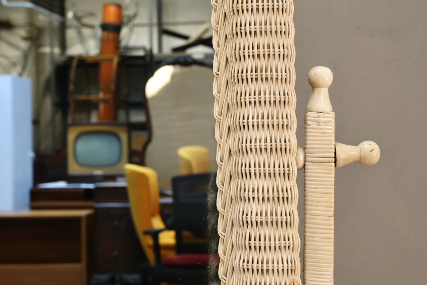 White Wicker Cheval Mirror