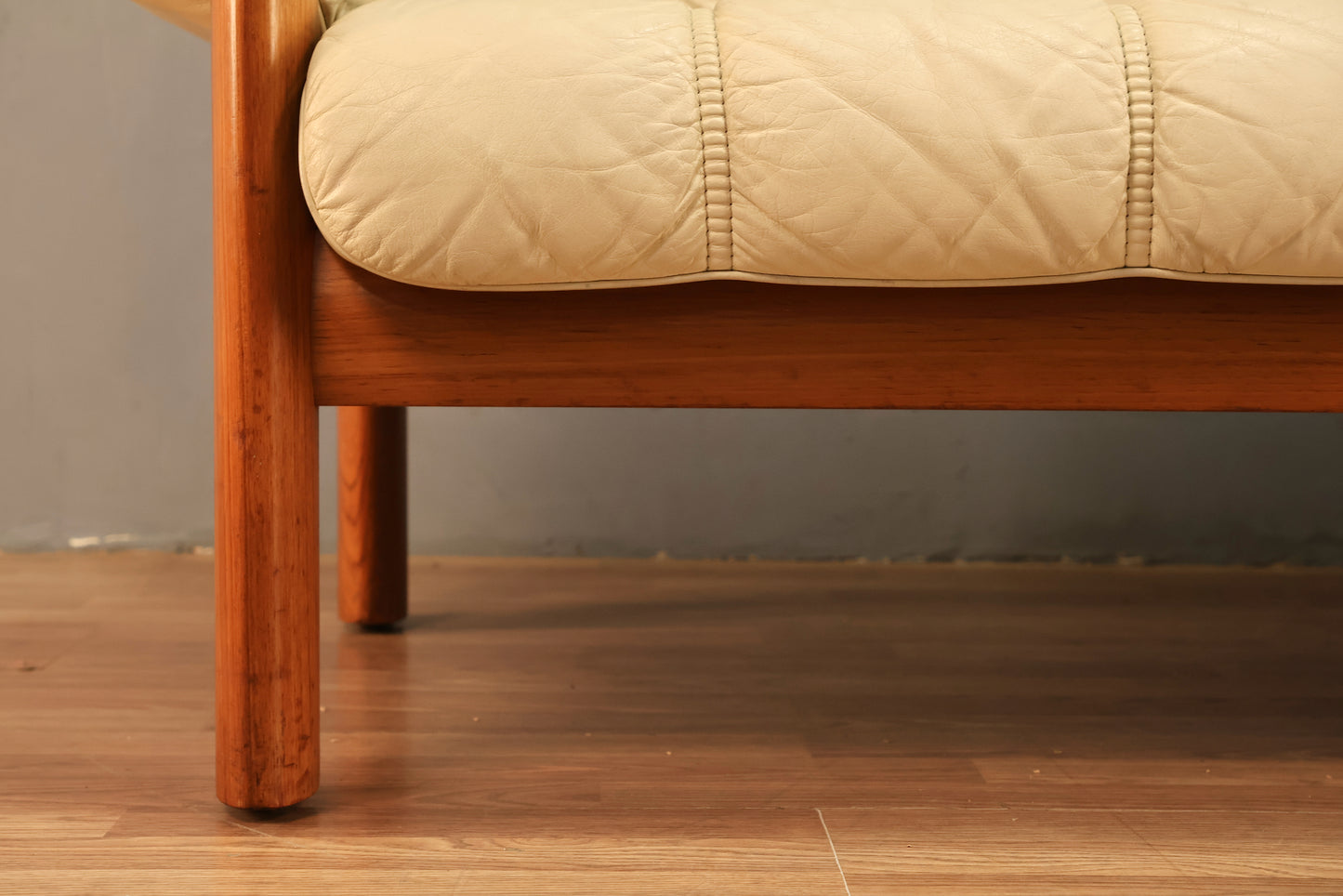 1970s Ekornes "Montana" Ecru Leather & Teak Sofa