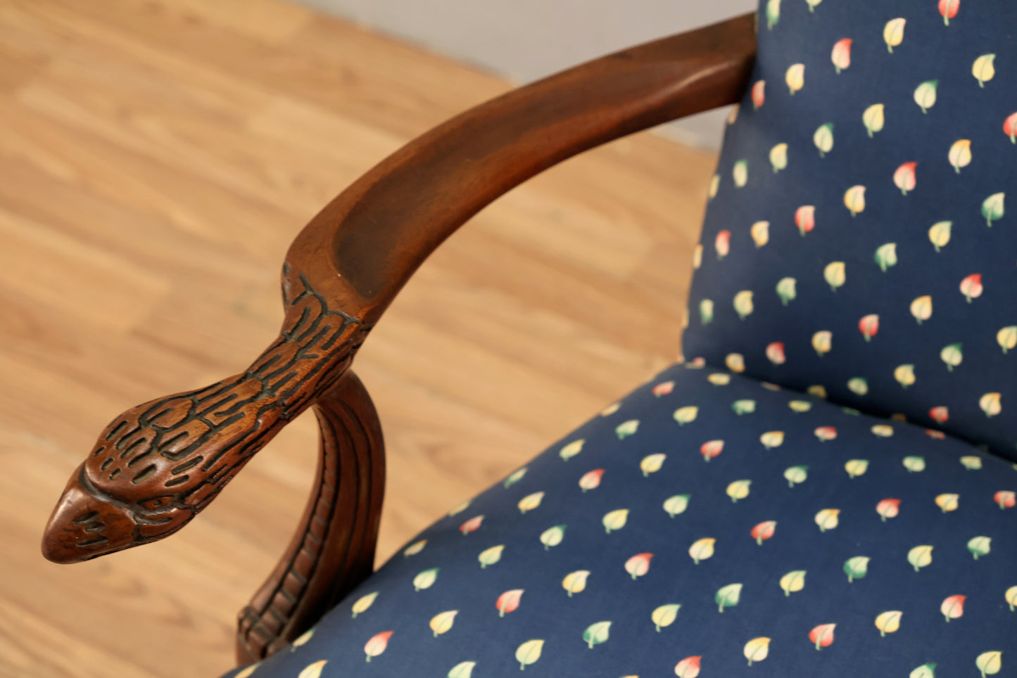 Regency Navy Leafy Sateen Armchair