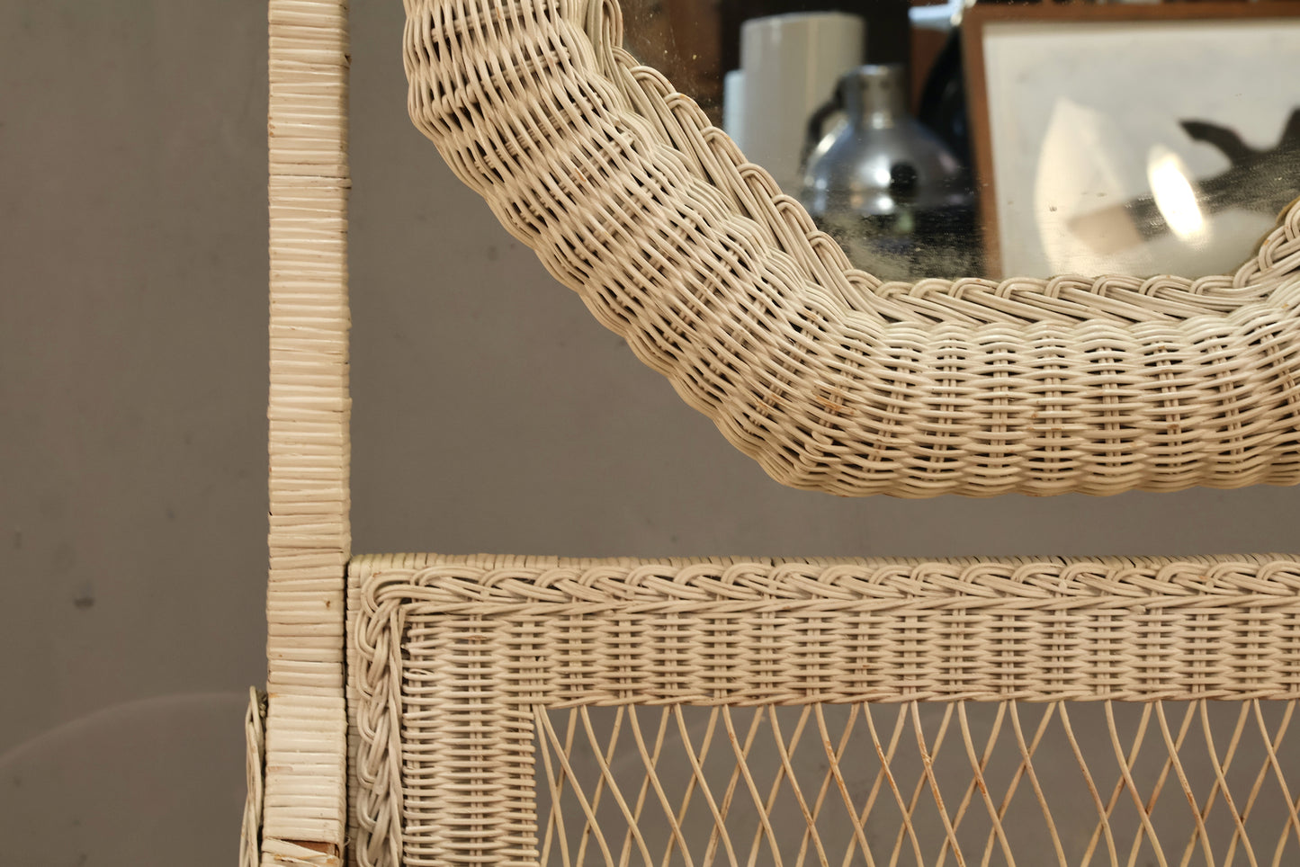 White Wicker Cheval Mirror