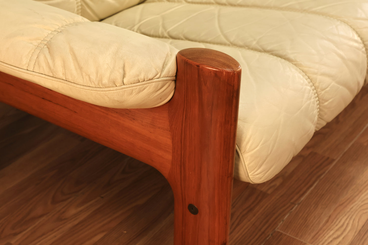 1970s Ekornes "Montana" Ecru Leather & Teak Sofa