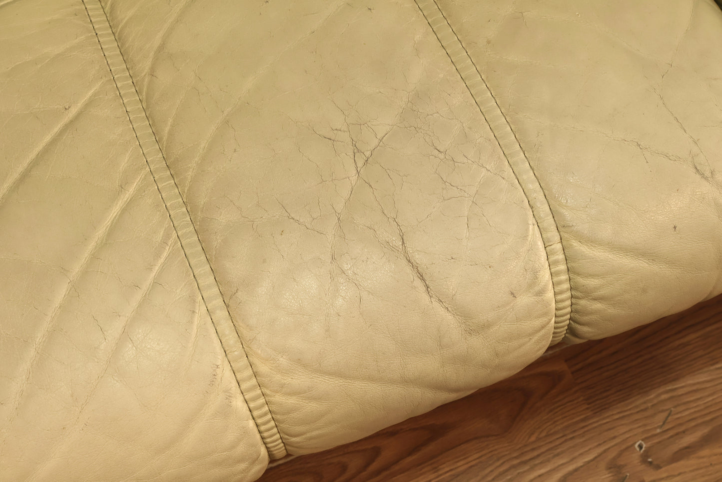 1970s Ekornes "Montana" Ecru Leather & Teak Sofa