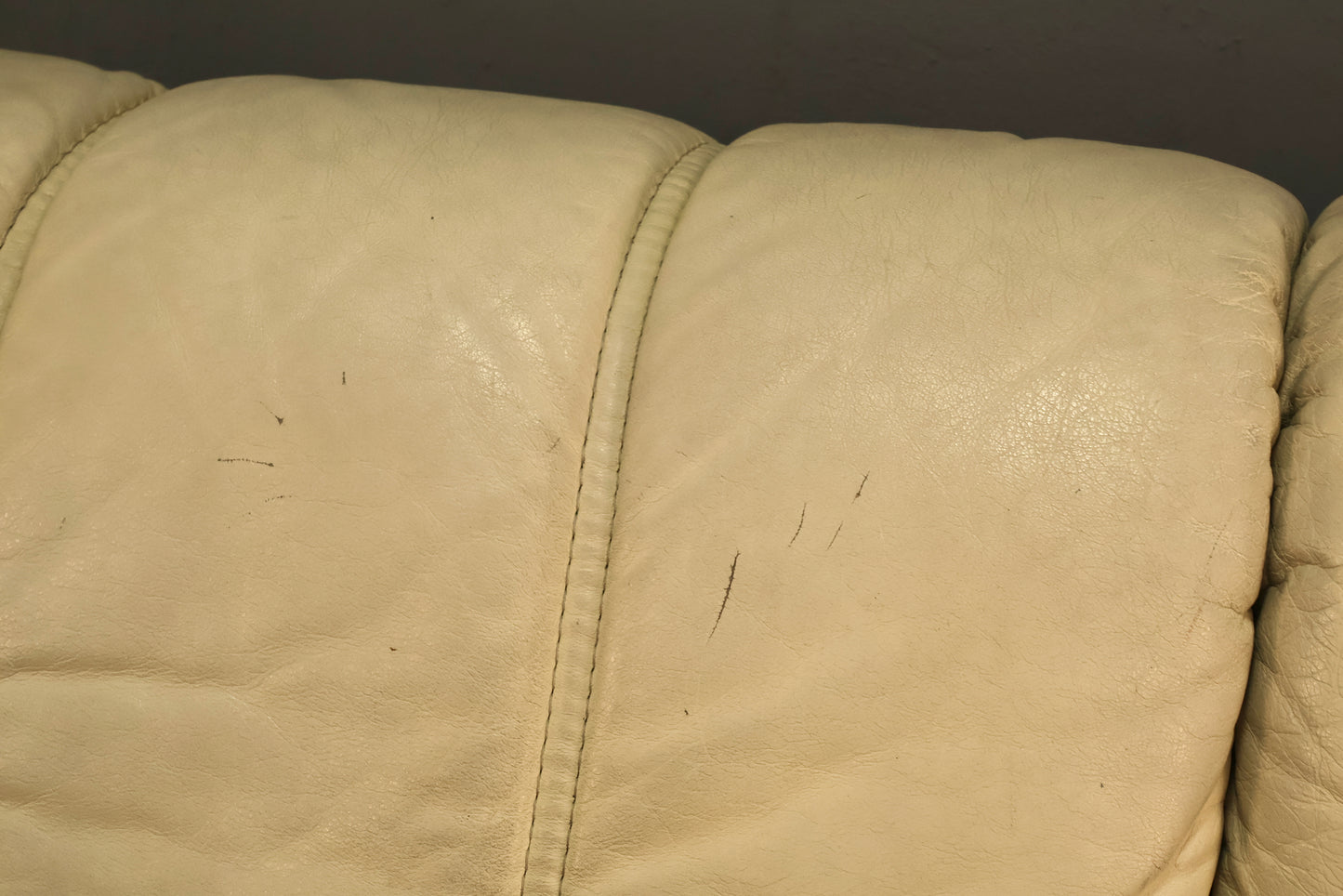 1970s Ekornes "Montana" Ecru Leather & Teak Sofa