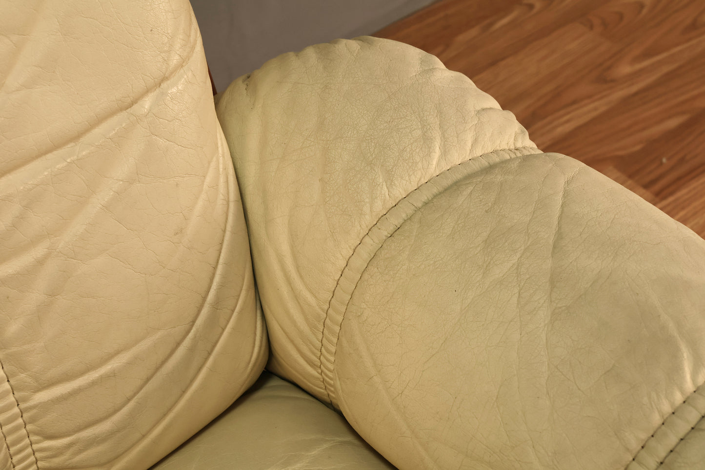 1970s Ekornes "Montana" Ecru Leather & Teak Sofa