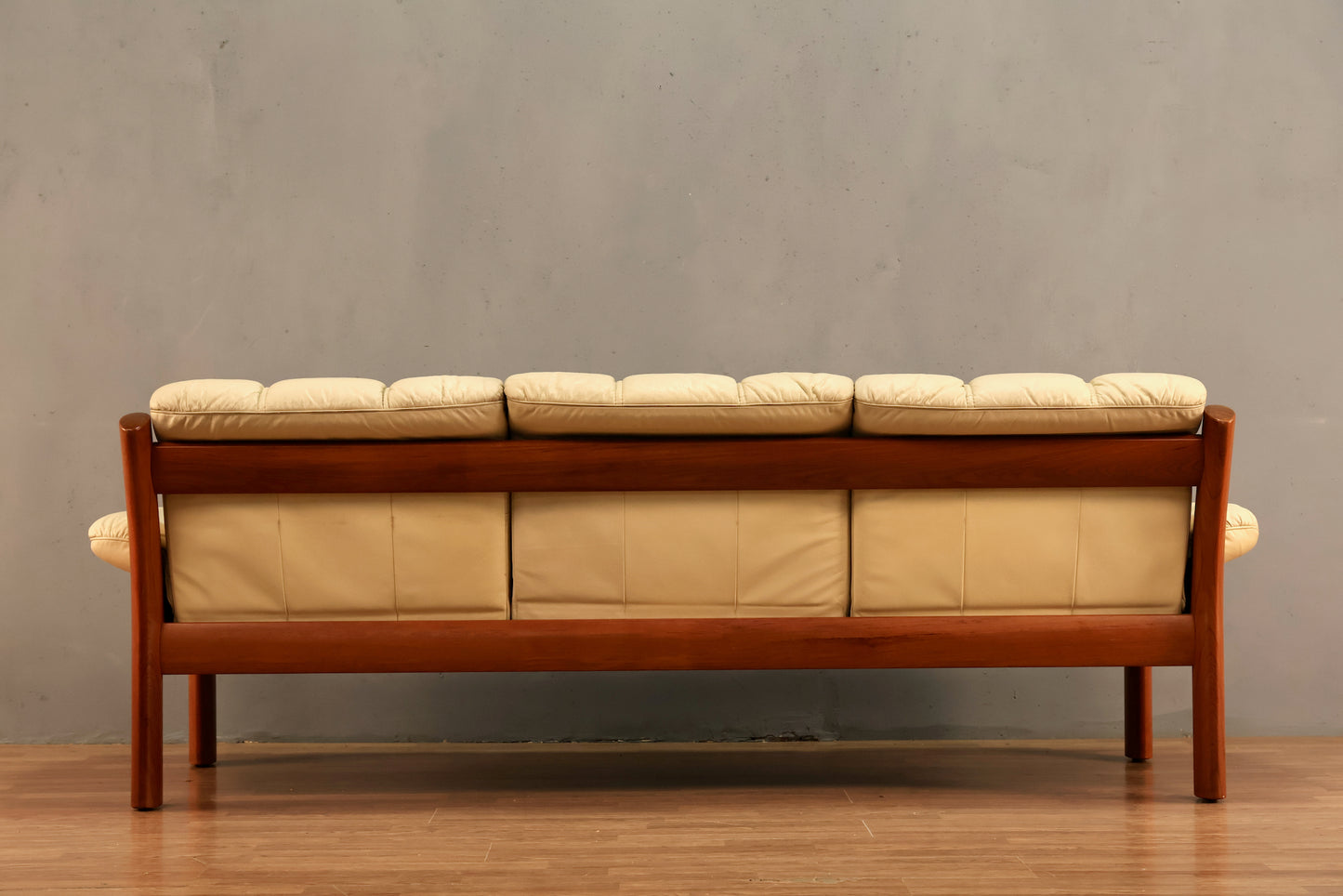 1970s Ekornes "Montana" Ecru Leather & Teak Sofa