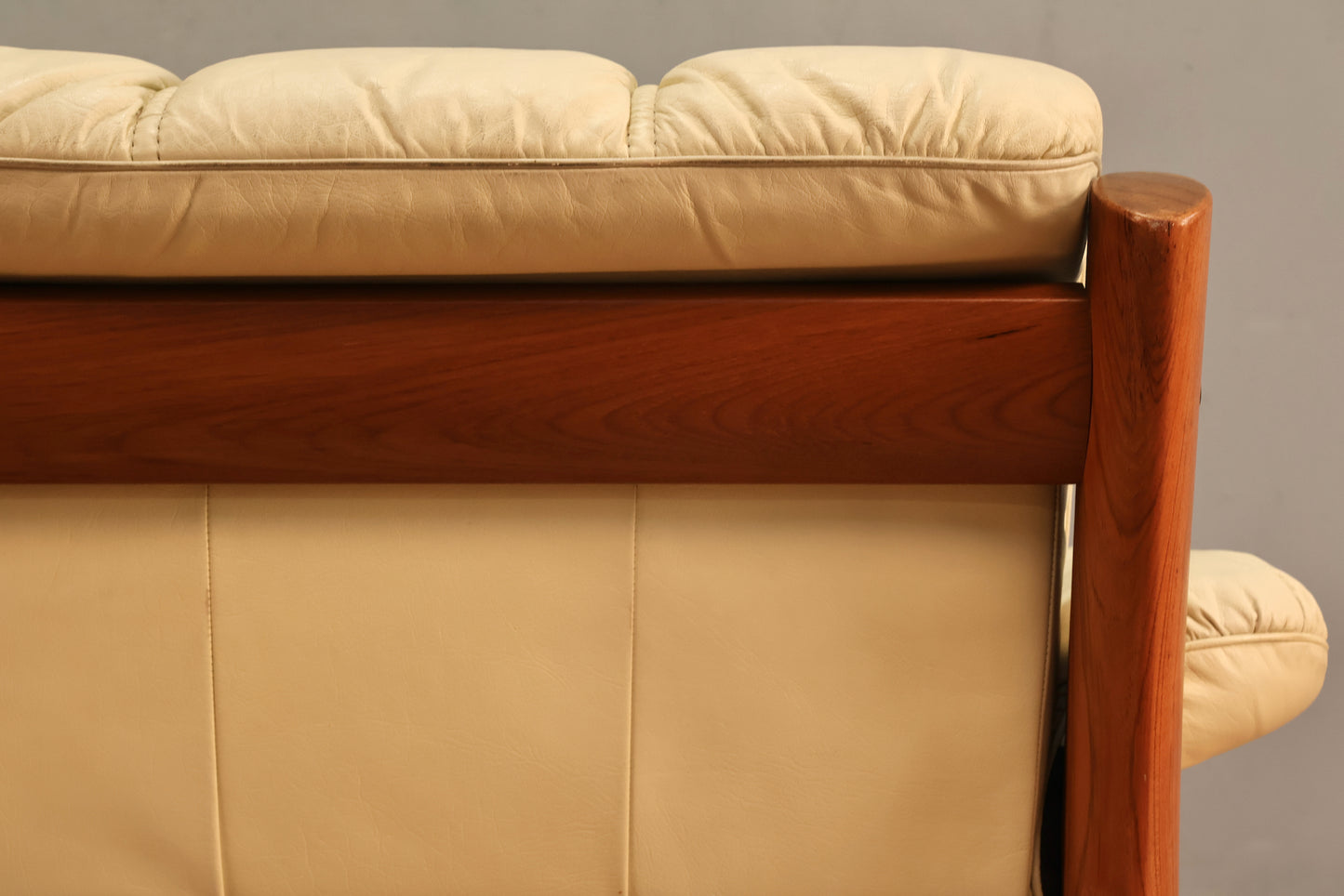 1970s Ekornes "Montana" Ecru Leather & Teak Sofa