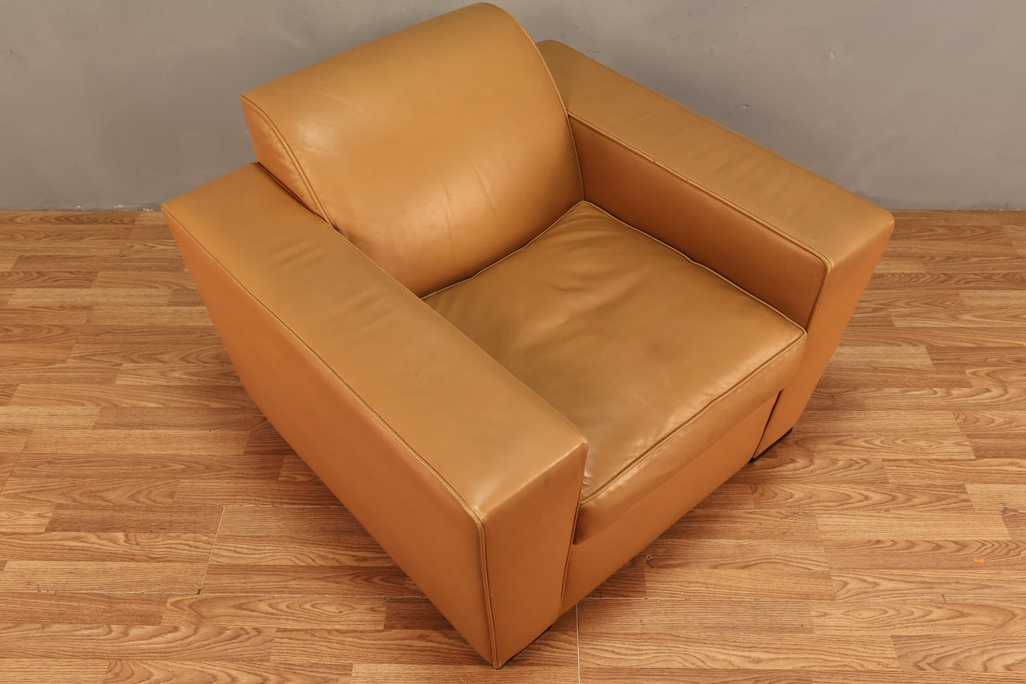 Boxy Praline Leather Lounge Chair - ONLINE ONLY